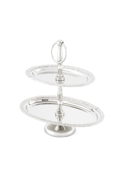 Mikasa Moor Silver 2 Katlı Gondol Oval Çiçek İşlemeli Sunumluk 24x16x25 Cm Gümüş
