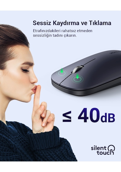 Ugreen 2.4ghz Sessiz Tuşlu Kablosuz Optik Mouse, Siyah, 90372 -