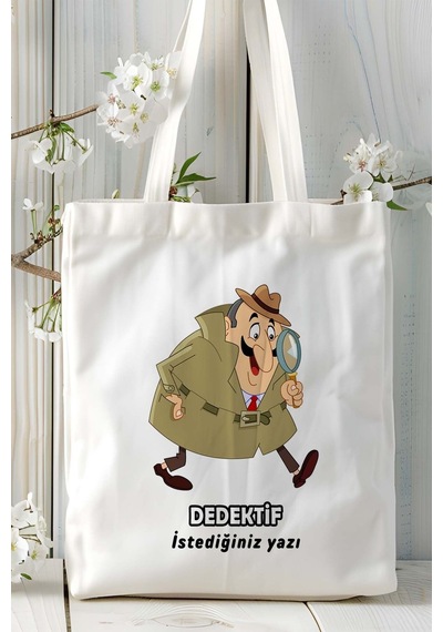 Art Hediye Dedektif Baskılı Bez Omuz Çantası Kişiye Özel Model 7 Çok Renkli