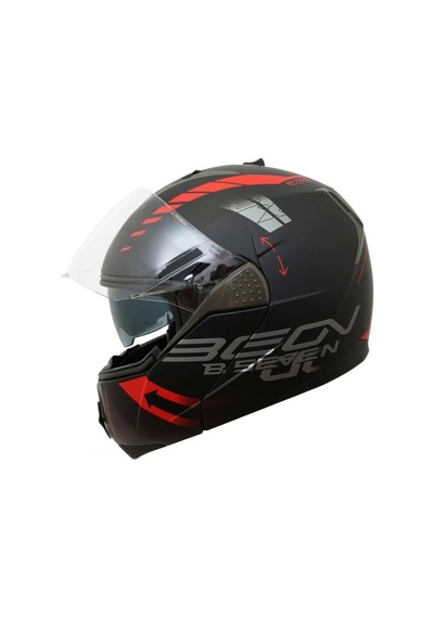 Beon B700 Çene Açılır Kask Kırmızı - Mat Siyah