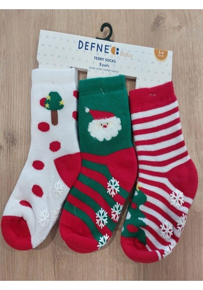 Defne Baby Kıpırık Baby 3 Çift Havlu Pamuklu Kışlık Yılbaşı Desenli Unisex Çocuk Ve Bebek Soket Çorap-459 ÇoK Renkli