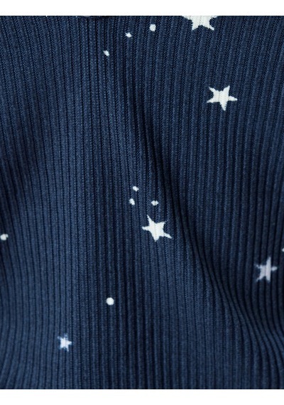 Koton Askılı Fitilli Pijama Üstü Yıldız Baskılı Fırfır Ve Düğme Detaylı Lacivert Desenli 5wlk90016mk Lacivert Desenli