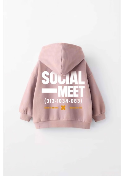 Kız Çocuk Socıal Meet Baskılı Kapüşonlu Manşetli Sweatshirt Pudra Kız Çocuk Socıal Meet Baskılı Kapüşonlu Manşetli Sweatshirt Pudra