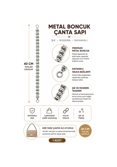 Vollen Yarn İnci Boncuklu Çanta Sapı 40 Cm 1 Adet Metal Klipsli Çanta Askısı Çanta Aksesuarı 2