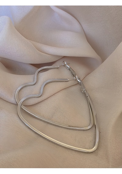 Kalp Model Halka Silver Renk Çelik Küpe 6cm Gümüş