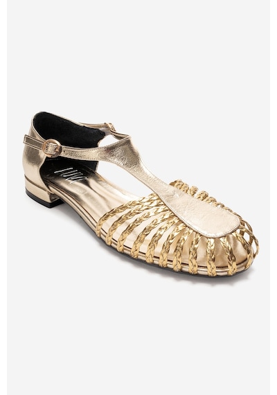 Luvishoes Onos Altın Örgü Detaylı Kadın Sandalet Altın