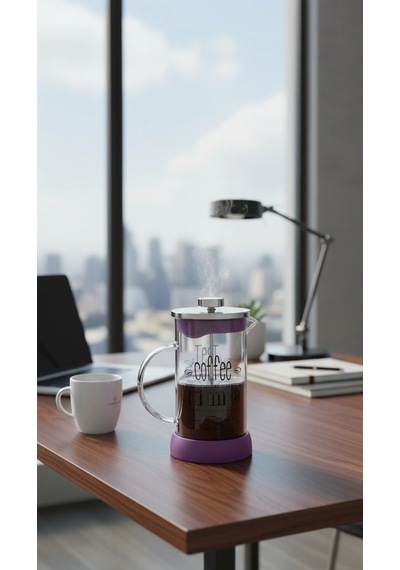 French Press - Filtre Kahve Ve Bitki Çayı Demliği 600 Ml Mor Çok Renkli