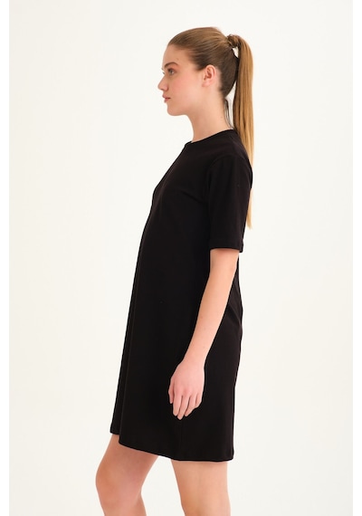 Harmandar Kısa Kollu Baskısız Lakost Kumaş T-shirt Günlük Elbise Siyah Harmandar Kısa Kollu Baskısız Lakost Kumaş T-shirt Günlük Elbise Siyah