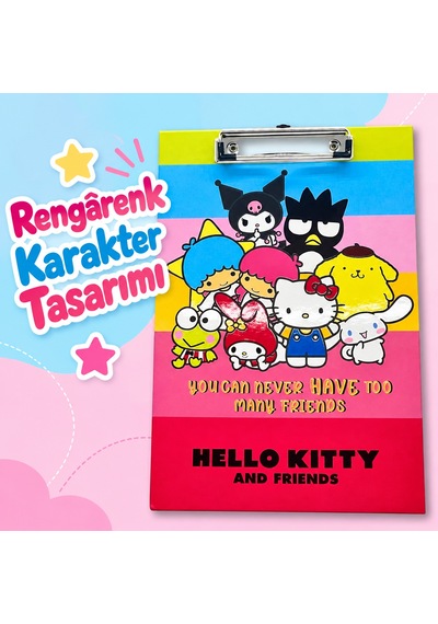 Bakgelal Hello Kitty And Friends Renkli Metal Klipsli Dosya Ve Sekreterlik Çok Sayıda Arkadaş Tasarımlı Bloknot Altlığı - 9040458601795
