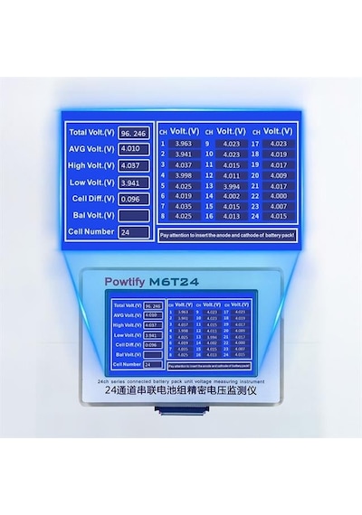 Powtify M6t24 24s Kanallı Yüksek Hassasiyetli Lityum Batarya Gerçek Zamanlı Voltaj Analizörü Çok Renkli