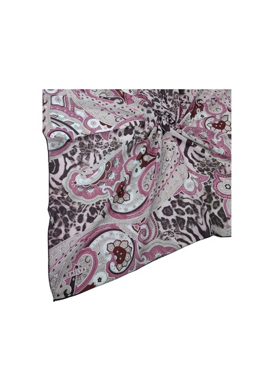 Mim Eşarp Emilya Fres Krep Leopar Desenli Eşarp 90x90 Cm Açık Bej - Pudra
