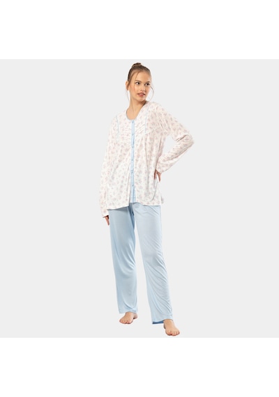 Empirme Düğmeli Battal Uzun Kollu Pijama Takım 3367/mavi Mavi