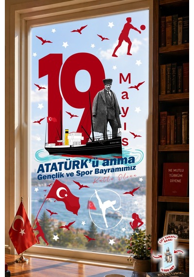 19 Mayıs Atatürk Ü Anma Gençlik Ve Spor Bayramı Çift Taraflı Cam Sticker Set 100% Görünüm,90 Parça Dijital Baskı