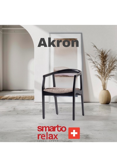 Smarto Relax Akron 2 Li Sandalye Seti Ahşap Ayaklı, Krem Kumaş Siyah-krem