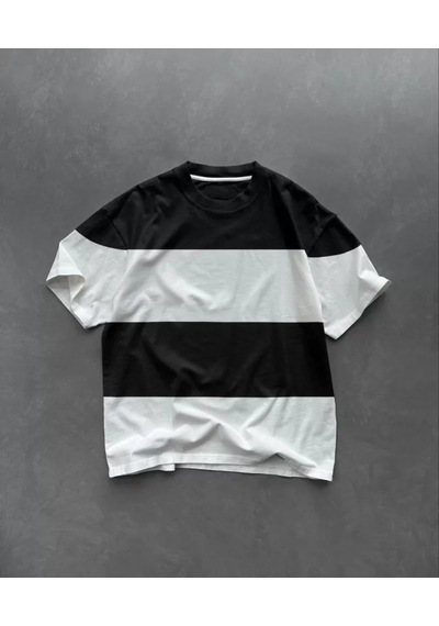 Soonaksesuar Unisex Bisiklet Yaka Parçalı T-shirt - Siyah SIYAH