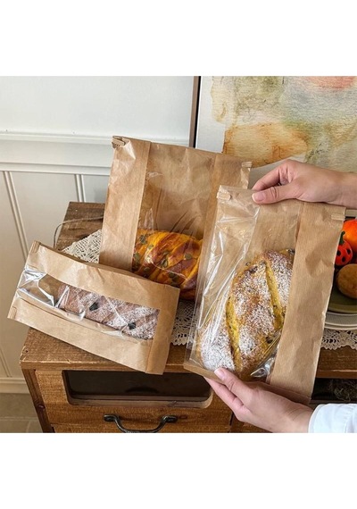 Kraft Şamua Pencereli Kese Kağıdı, Körüklü Ambalaj Poşeti, Butik Hediye Paketi, 100 Adet, 12x25 Cm K Kraft Şamua Pencereli Kese Kağıdı, Körüklü Ambalaj Poşeti, Butik Hediye Paketi, 100 Adet, 12x25 Cm K