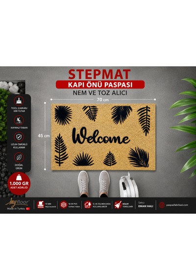 Stepmat Nem Ve Toz Alıcı Velür Coco Kapı Önü Paspası Welcome Kahverengi