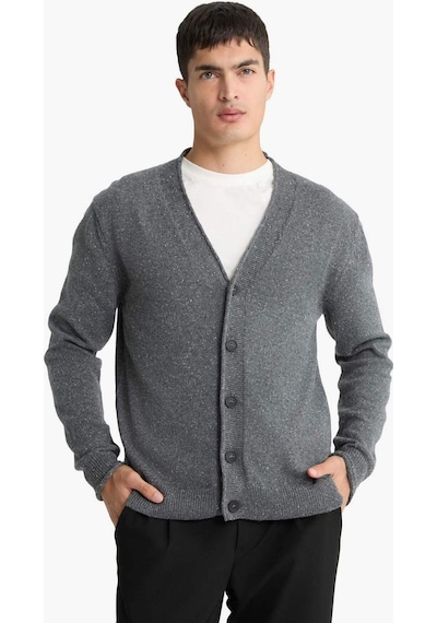 Defacto Relax Fit V Yaka Düğmeli Triko Hırka F7228ax25wngr311 Gri