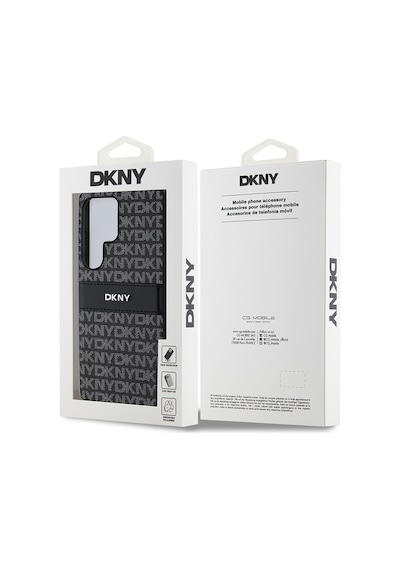 Galaxy S25 Ultra Kılıf Dkny Uyumlu Lisanslı Kartlıklı 3d Yazılı Repeat Texture Pattern Kapak Siyah