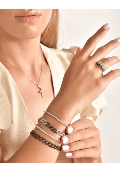 Kuyumcudukkani"siyah&beyaz Renk Taşlı Cuban Chain"bileklik- 50275-w-mıx Siyah - Beyaz