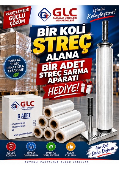 6 Adet 1 Koli 17 Mikron 300 Mt Palet Streç Film Alımına 1 Adetstreç Sarma Aparatı Hediye Krom