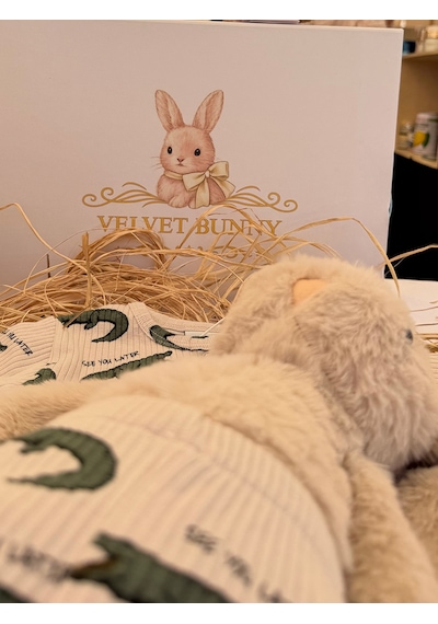 Velvet Bunny Little Nomad Timsah Desenli Erkek Bej Tavşan Seti renkli