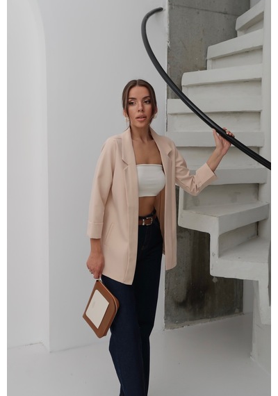 Paw Garage Kadın Atlas Kumaş Astarsız Blazer Ceket, Premium Kalite Bej