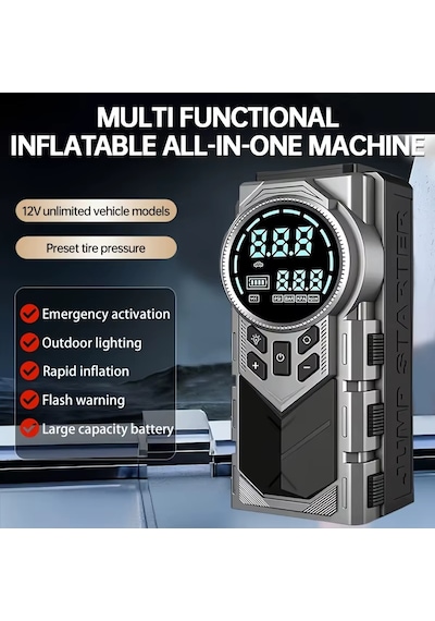 12000 Mah 1000a Hava Kompresörlü Akü Takviye Cihazı 150 Psı Dijital Lastik Şişirme Pompası Pg9081