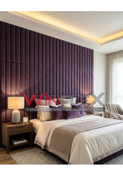 12 Adet Dekoratif Akustik Kumaş Kaplı Panel- 10x100cm Mor