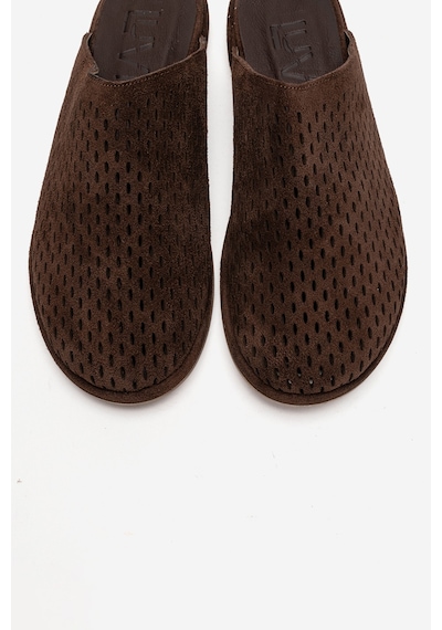 Luvishoes Melara Kahverengi Süet Hakiki Deri Delikli Önü Kapalı Kadın Terlik