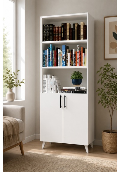 Renazzo %100 Mdf Kapaklı Tekli Modül Ayaklı Geniş Beyaz 179x56 Cm