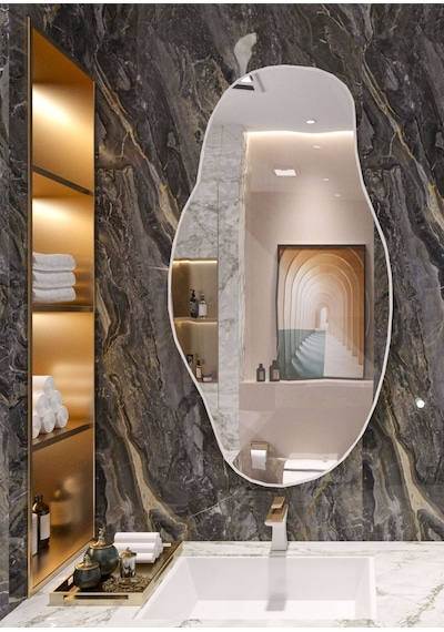 Asimetrik75x40 Konsol, Dresuar, Tuvalet Aynası Beyaz. 1.kalite Şişecam Ayna 75 X 40 Beyaz