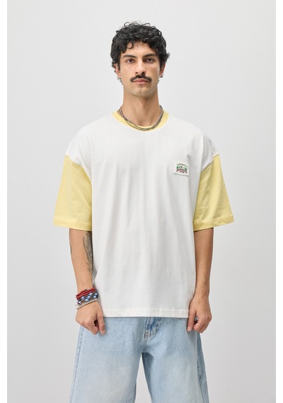 Vamos Oversize Baskılı Tişört V70-208 Sarı