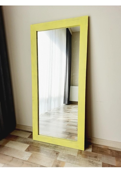 Tr Dfn Wood Masif Ahşap Dikdörtgen Sarı Dekoratif Duvar Salon Ofis Boy Aynası 130x60 Cm Genel