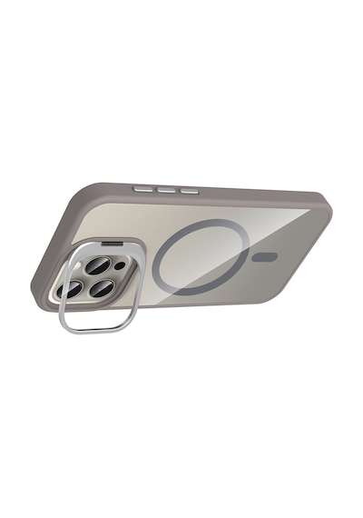 Apple iPhone Uyumlu 15 Pro Kılıf Standlı + Kamera Lens Koruma Setli M-safe Şarj Özellikli Mkst Etro Desert Titanyum Desert Titanyum