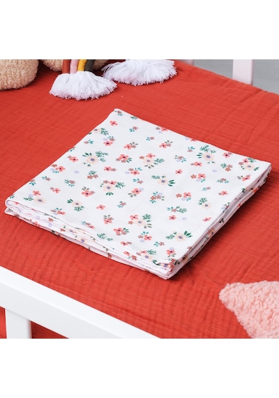 Organik Pamuk, Çiçek Desenli Müslin Bebek Örtüsü
