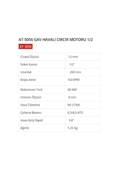 Gav At-5056 1/2 Havalı Cırcır N11.3350