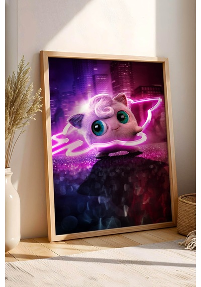 Jigglypuff Neon Pembe Çerçeveli Tablo - Lüks Realistik Pokemon Anime Modern Sinematik Duvar Dekoru Kayın Jigglypuff Neon Pembe Çerçeveli Tablo - Lüks Realistik Pokemon Anime Modern Sinematik Duvar Dekoru Kayın
