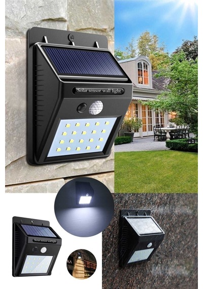 Güneş Enerjili Sokak Lambası Solar Bahçe Armatürü Aydınlatması Dış Mekan Işık 20 Led