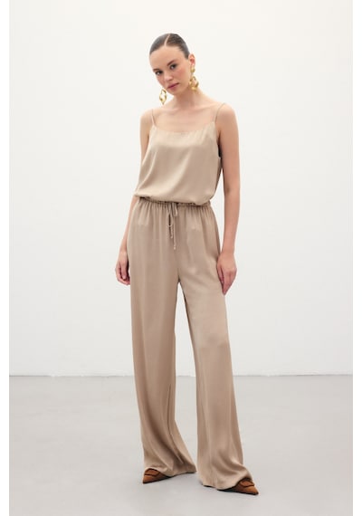 Sateen Bağcıklı Salaş Pantolon - Vizon-136379 Vizon