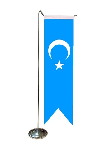 Masa Üstü Kırlangıç Doğu Türkistan Bayrağı + Krom L Direk Masa Ba