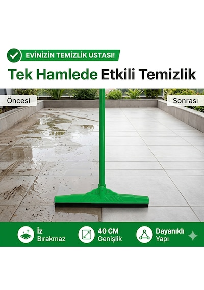 117 Cm Uzayan Saplı Yer Sil Seti 40 Cm Kauçuk Çekçek Balkon Banyo Teras Su Çekme Aparatı