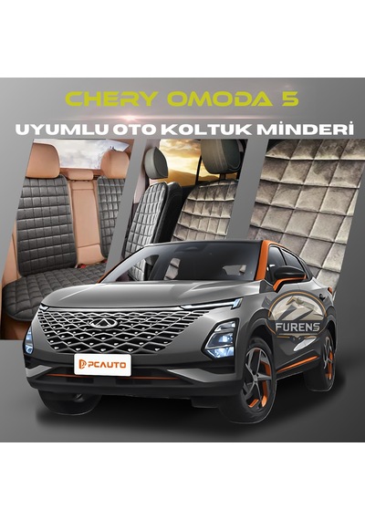 Chery Omoda 5 Antrasit Tay Tüyü Cepli & Terletmez Sırtlı Oto Koltuk Minder Seti - Koruma Kılıfı  Ön & Arka Set