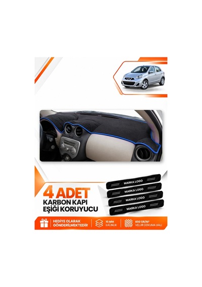 Nissan Micra March 2010-2016 Uyumlu Ön Torpido Koruma Kılıfı Halısı Örtüsü - Siyah Mavi