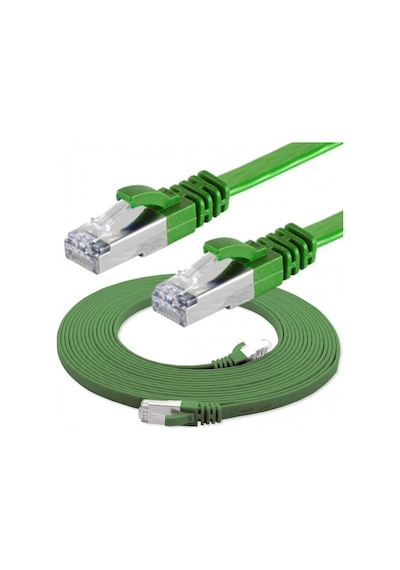 Irenis CAT7 Kablo Yassı FTP Ethernet Network LAN Ağ Kablosu, 1 M-Yeşil