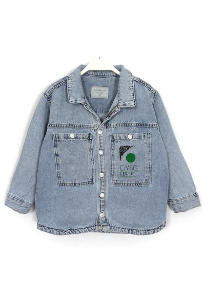 Dobakids Gömlek Yaka Ön Ve Arkası Baskılı Erkek Çocuk Denim Ceket 1996 Mavi