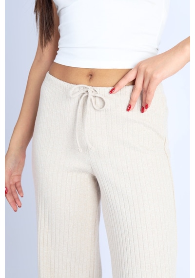 Soft&Basic Punta Raporlu Geniş Paça Bej Pantolon Bej