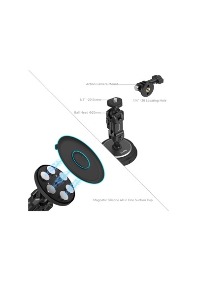 Smallrig 4466 Magic Arm Manyetik Vakumlu Montaj Destek Seti Aksiyon Kameraları İçin Siyah