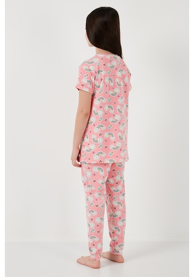 Lela % 100 Pamuk Bisiklet Yaka Kısa Kollu Kız Çocuk Pijama Takımı 6651004 Pembe