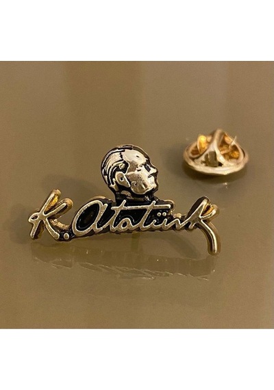 Atatürk Silüeti Ve İmzalı Yaka Rozet Gold 1 Adet Gri